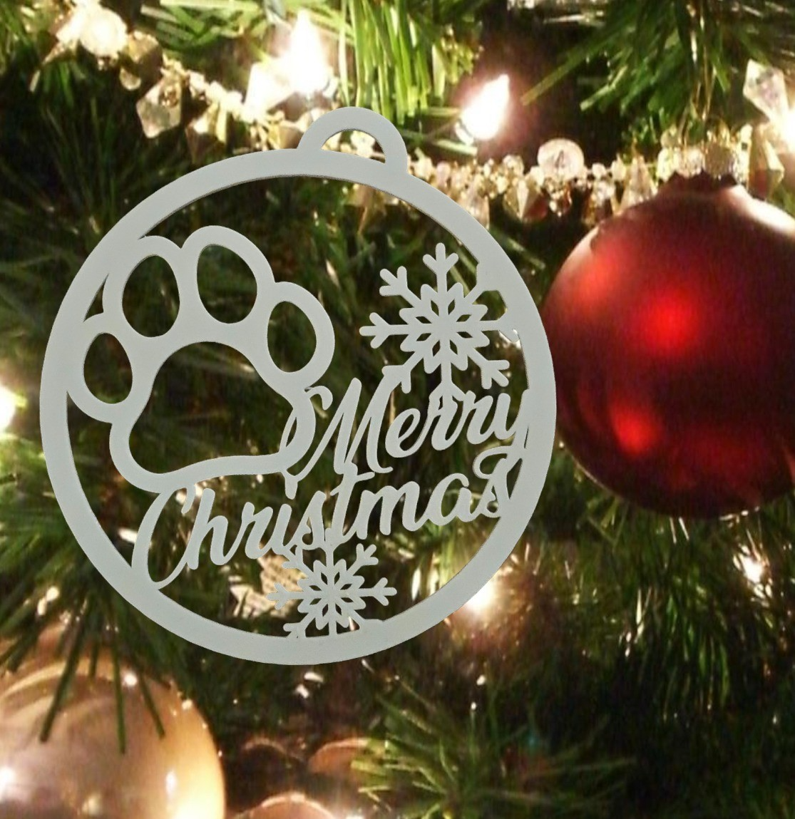 Merry Christmas Paw Print Ornament
